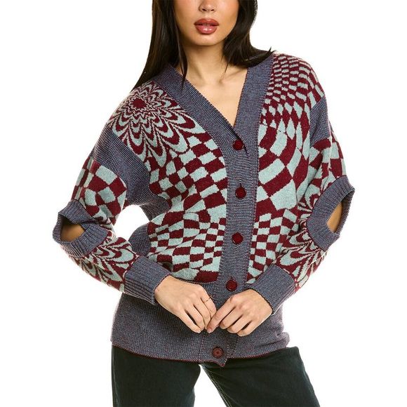 Stella Mccartney Womens  Geometric Wool-Blend Cardigan - Picture 1 of 3